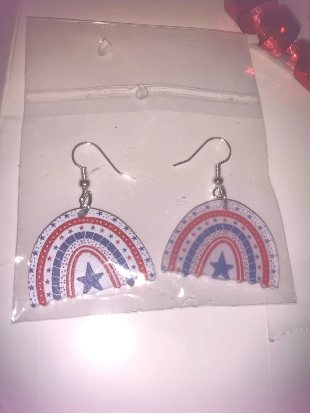 Patriotic Rainbow Star Women Kids Earrings - Red, White & Blue NEW